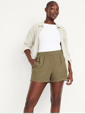 Old Navy High-Waisted Linen Blend Shorts in Olive Green Size XS